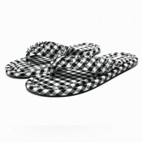 Zara Studded Quilted Sandals Gingham - Picture 1 of 8